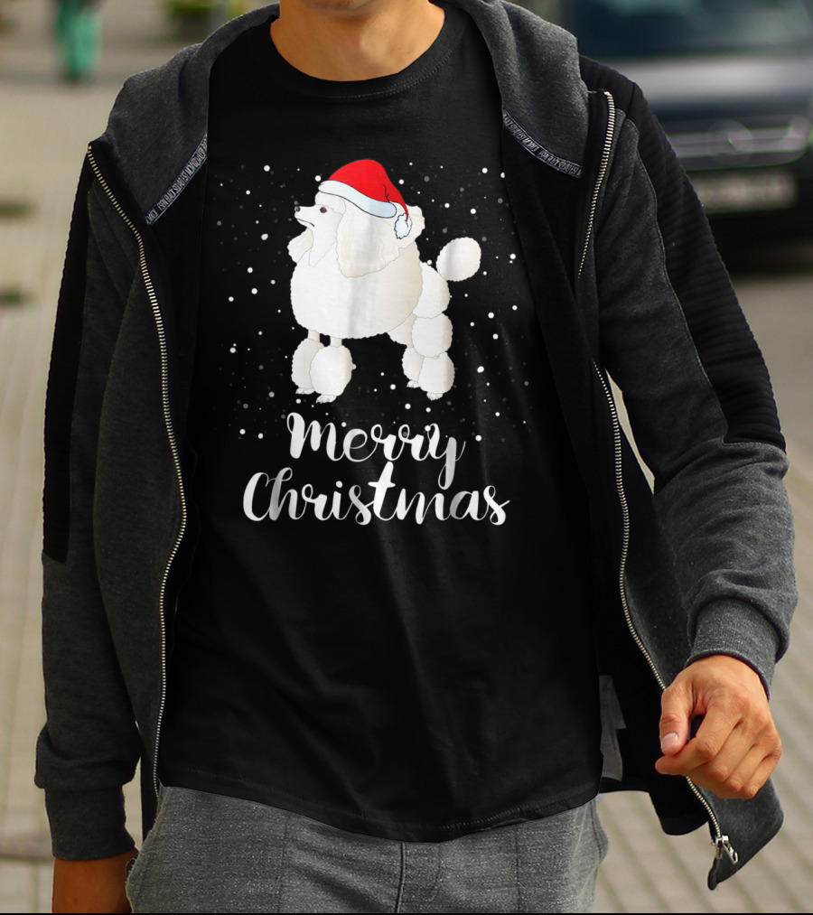 Merry Christmas Poodle Funny Santa Hat Matching Family Group T-Shirt