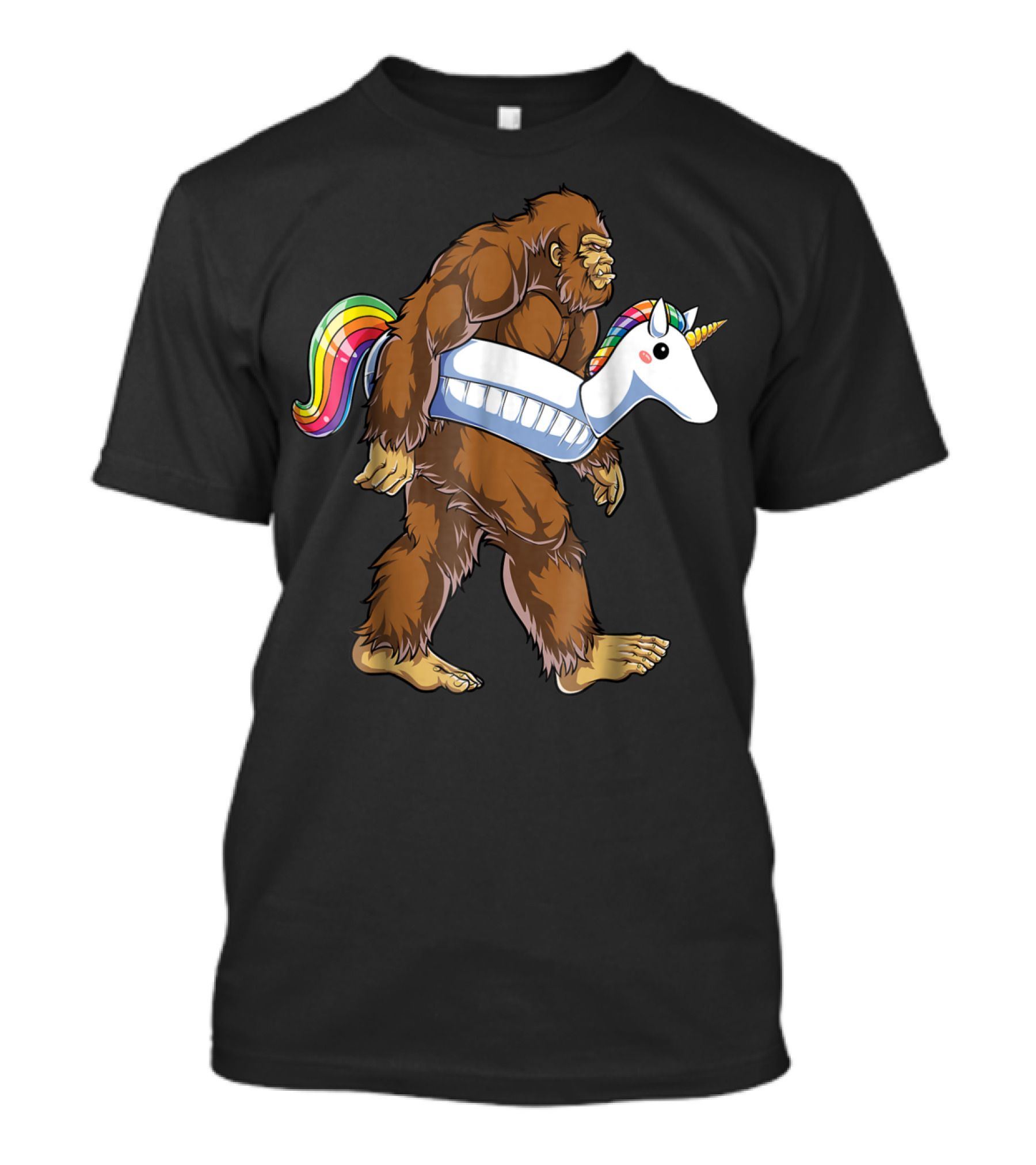 Sasquatch With Unicorn Float Pool Party Bigfoot T-Shirt