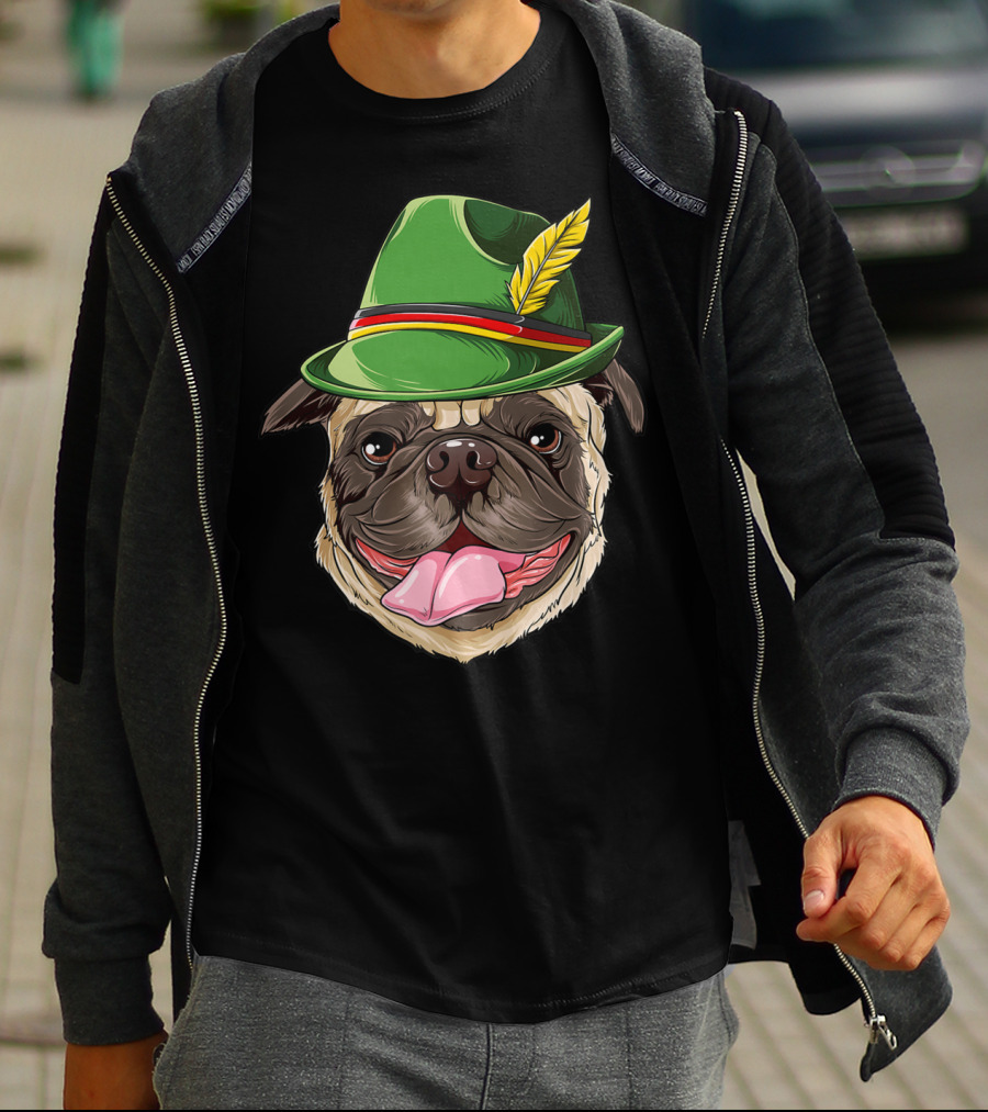 Pug Oktoberfest Pugtoberfest Boys Lederhosen Hat T-Shirt