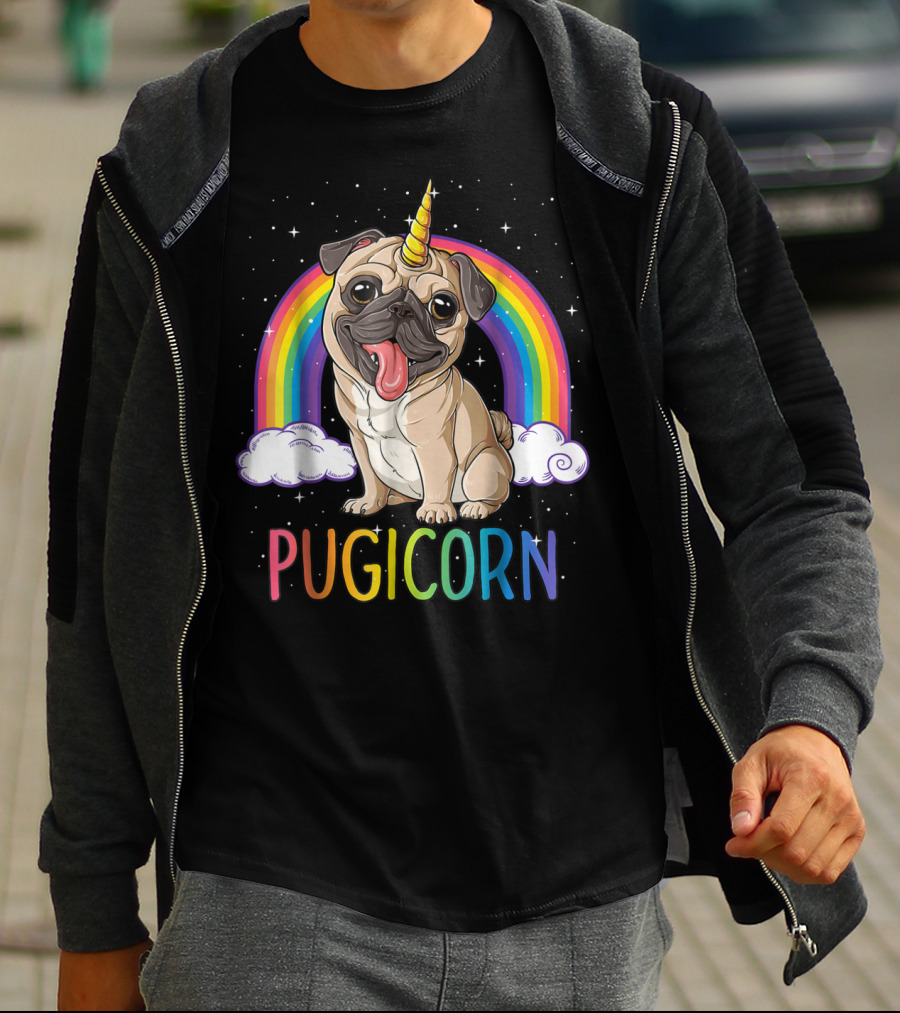 Pugicorn Pug Unicorn Kids Women Rainbow Galaxy T-Shirt