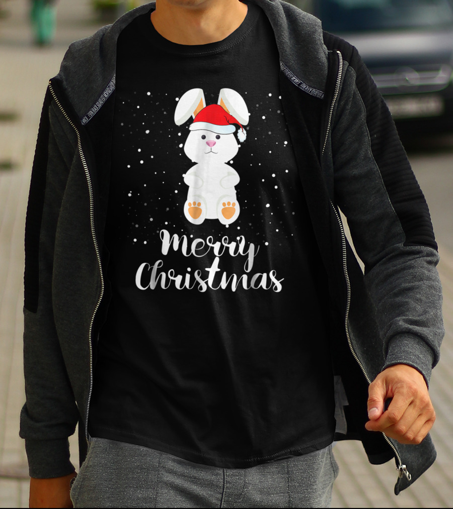 Merry Christmas Rabbit Funny Santa Hat Matching Family Group T-Shirt