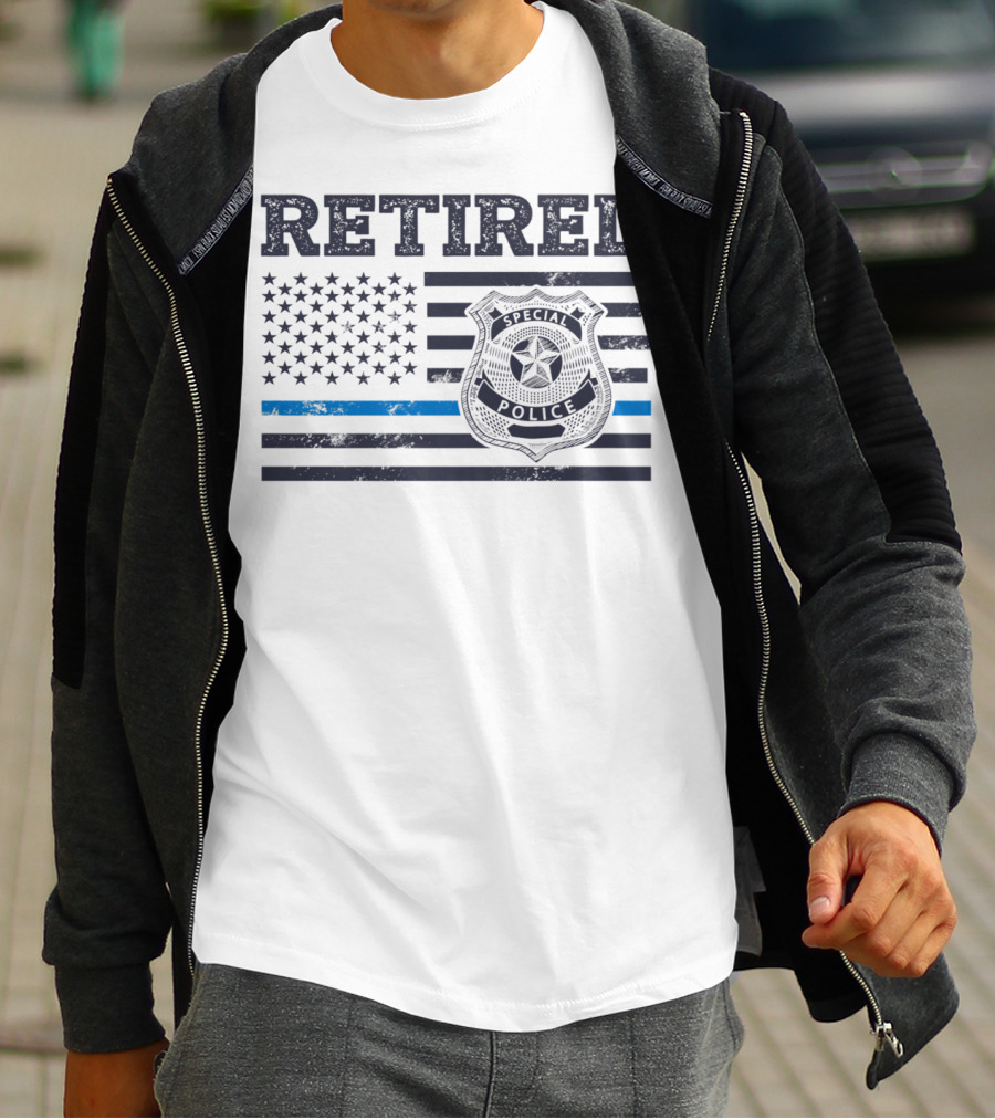 RETIED SPECIAL POLICE BADGE THIN BLUE LINE AMERICAN FLAG T-Shirt