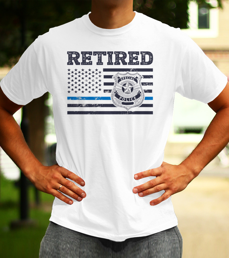 RETIED SPECIAL POLICE BADGE THIN BLUE LINE AMERICAN FLAG T-Shirt