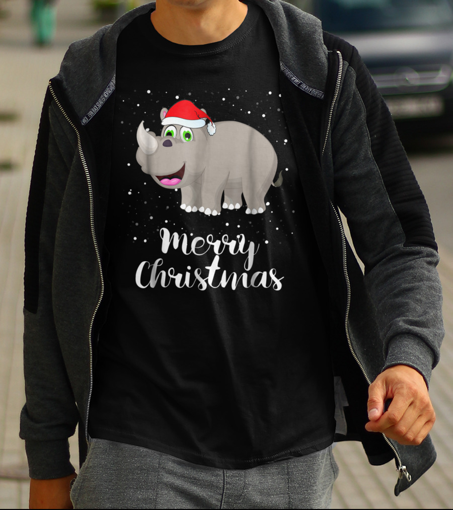 Merry Christmas Rhinoceros Santa Hat Family Group T-Shirt