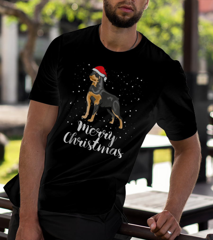 Merry Christmas Rottweiler Santa Hat Snowfest Matching Family Group T-Shirt