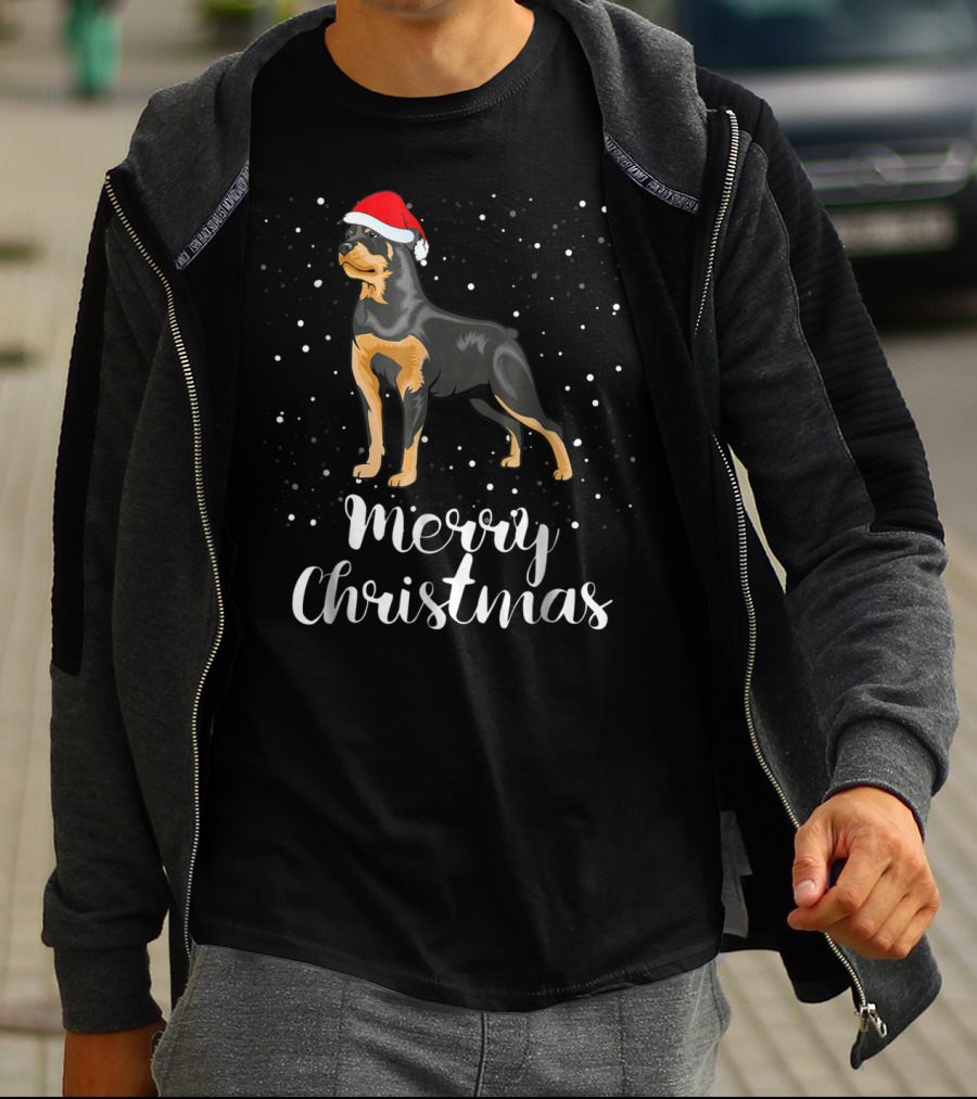Merry Christmas Rottweiler Santa Hat Snowfest Matching Family Group T-Shirt