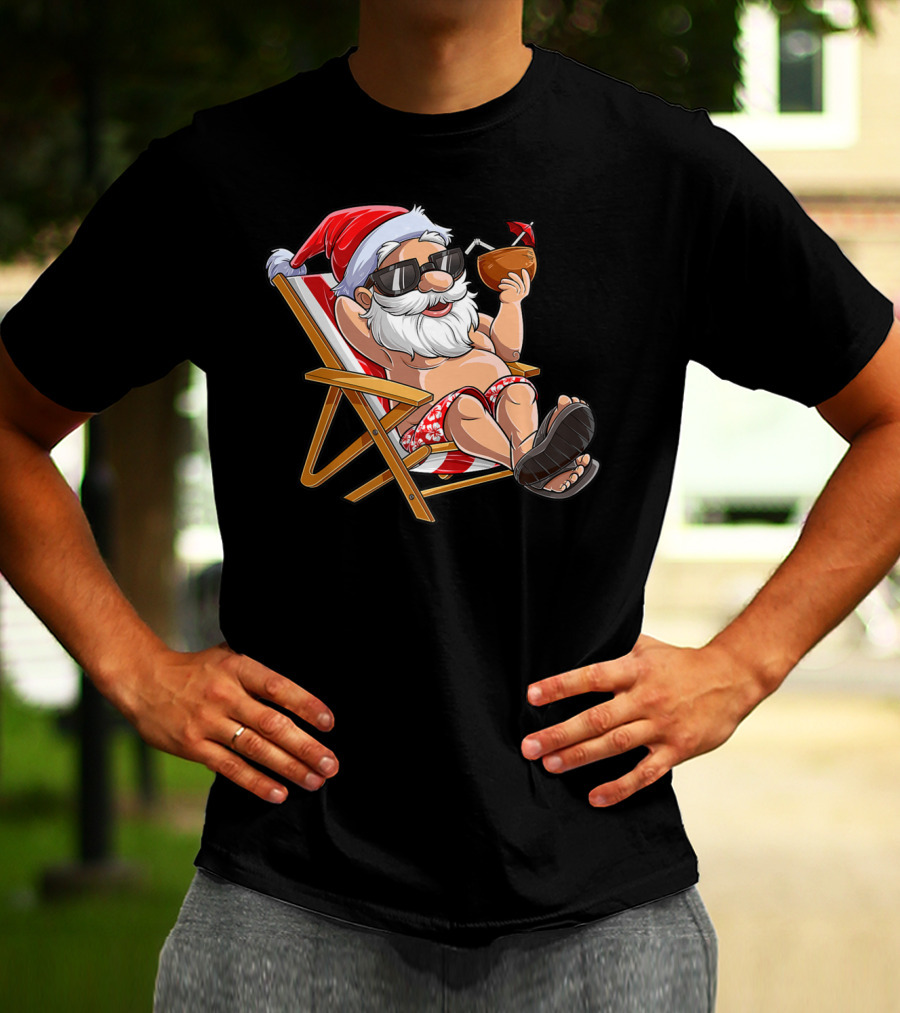 Santa Enjoying Summer Vibes With A Coconut Drink T-Shirt