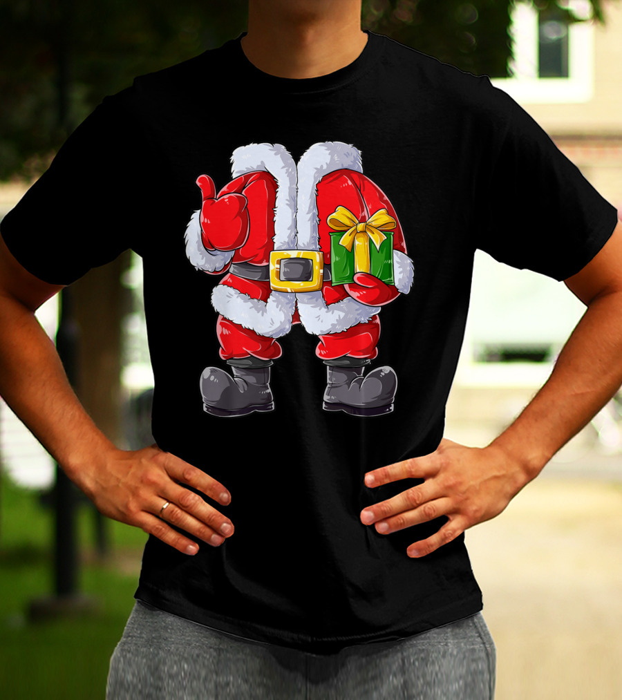 Santa Claus Costume With Gift Holiday Boys Christmas T-Shirt