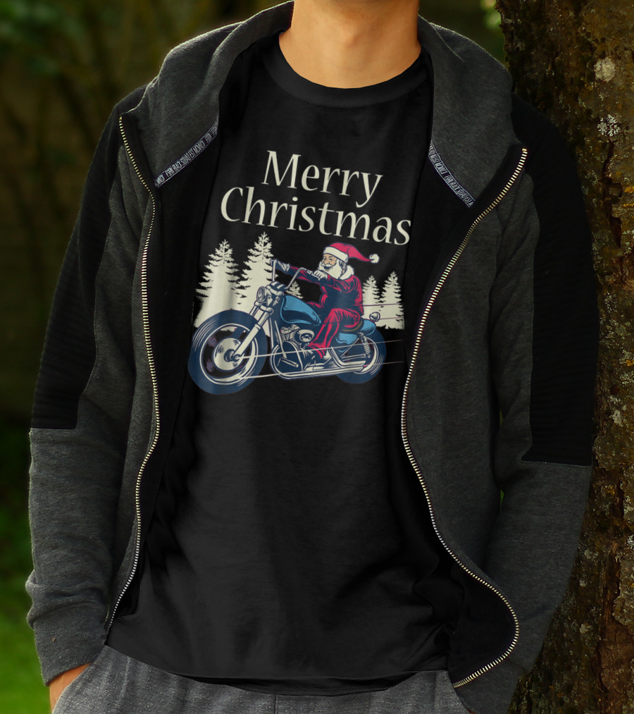 Merry Christmas Santa Claus Riding Motorcycle T-Shirt