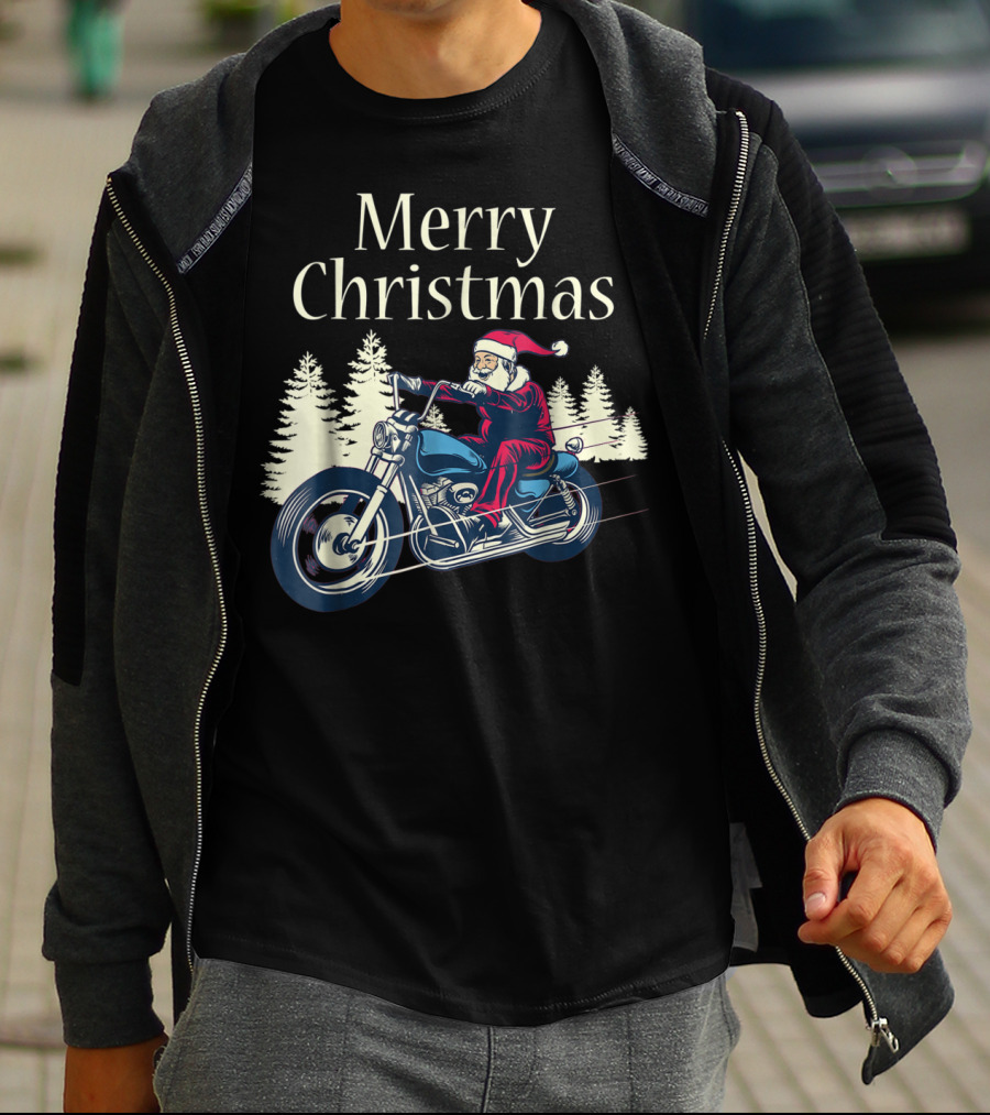 Merry Christmas Santa Claus Riding Motorcycle T-Shirt