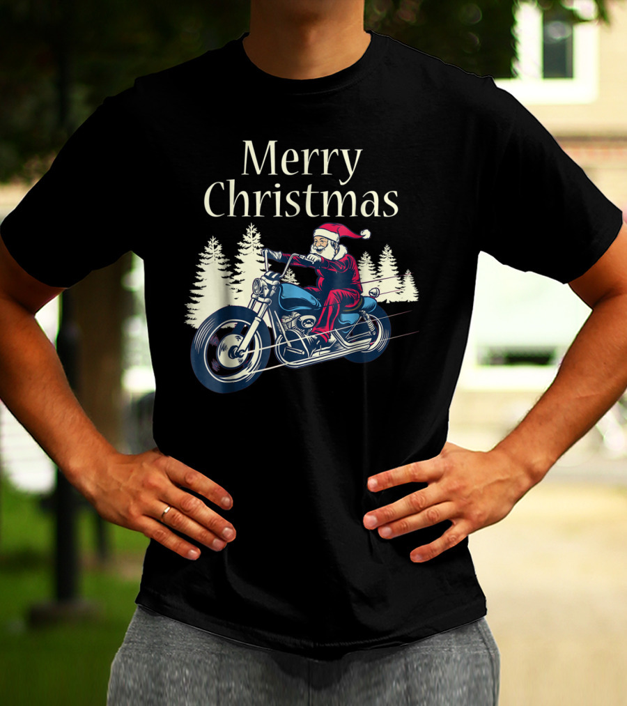 Merry Christmas Santa Claus Riding Motorcycle T-Shirt