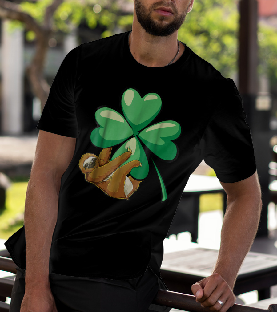 St Patricks Day Sloth Hugging Shamrock T-Shirt