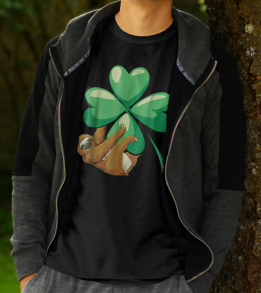 St Patricks Day Sloth Hugging Shamrock T-Shirt