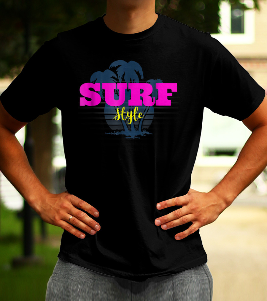 Surf Style Palm Tree Surfing Retro Vibe T-Shirt