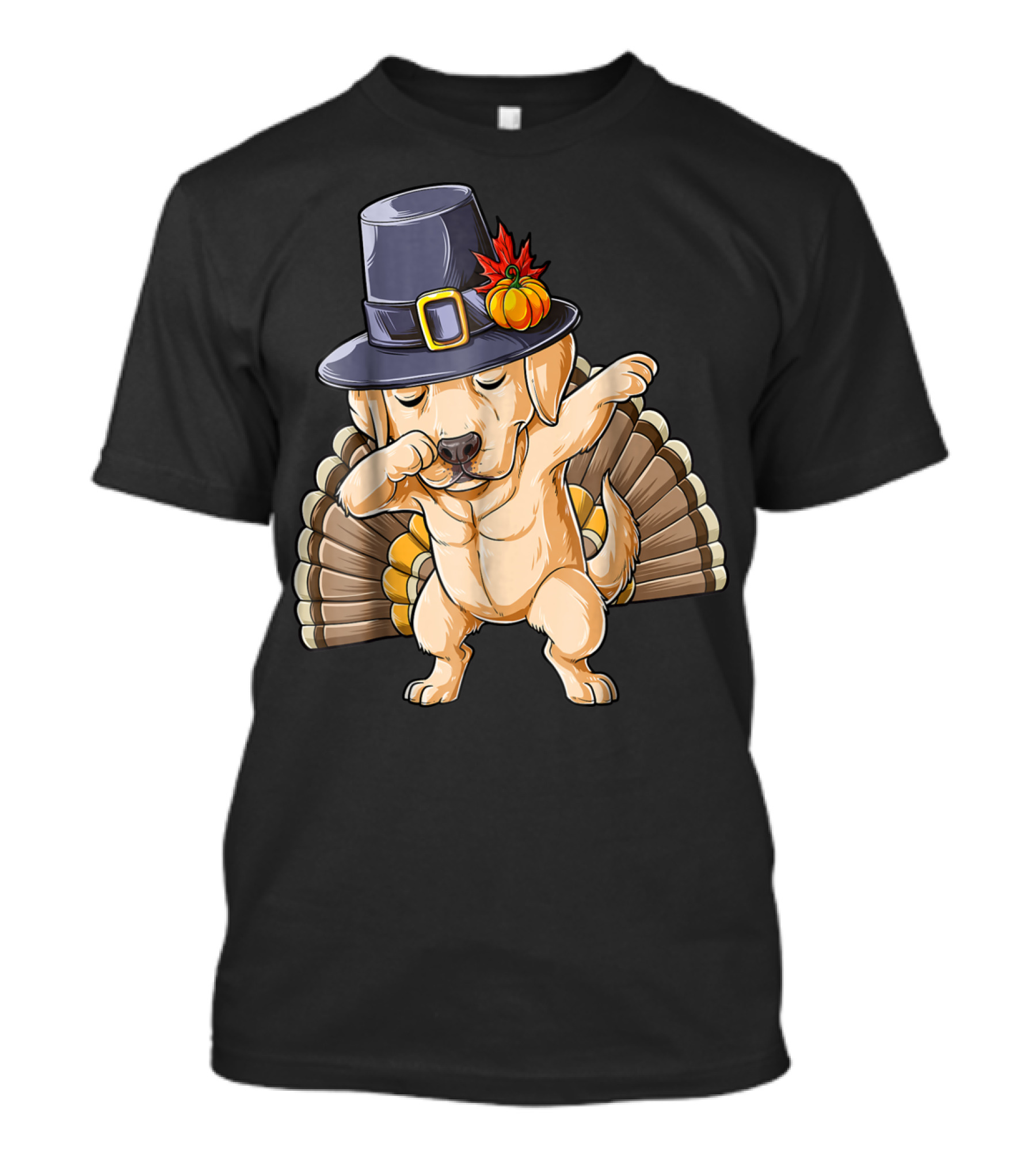 Thanksgiving Labrador Dabbing In Pilgrim Hat With Turkey Feathers T-Shirt