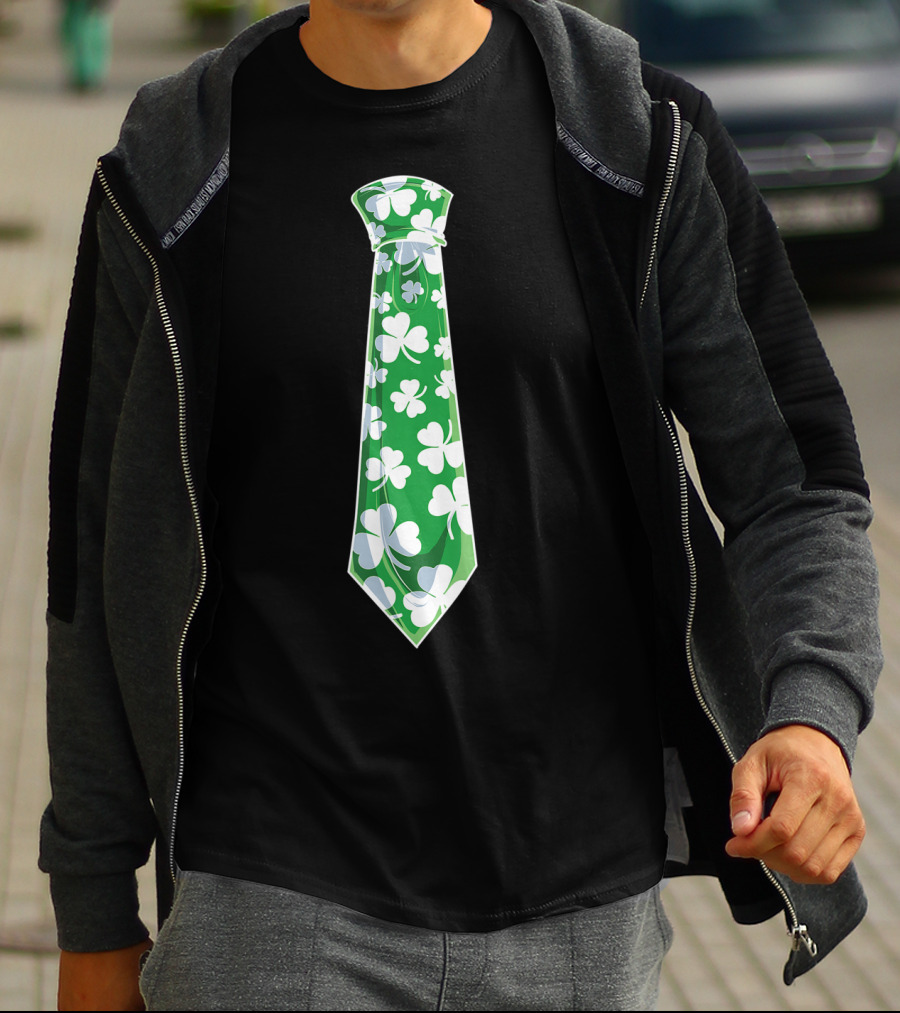 St Patricks Day Green Shamrock Tie Boys Men T-Shirt