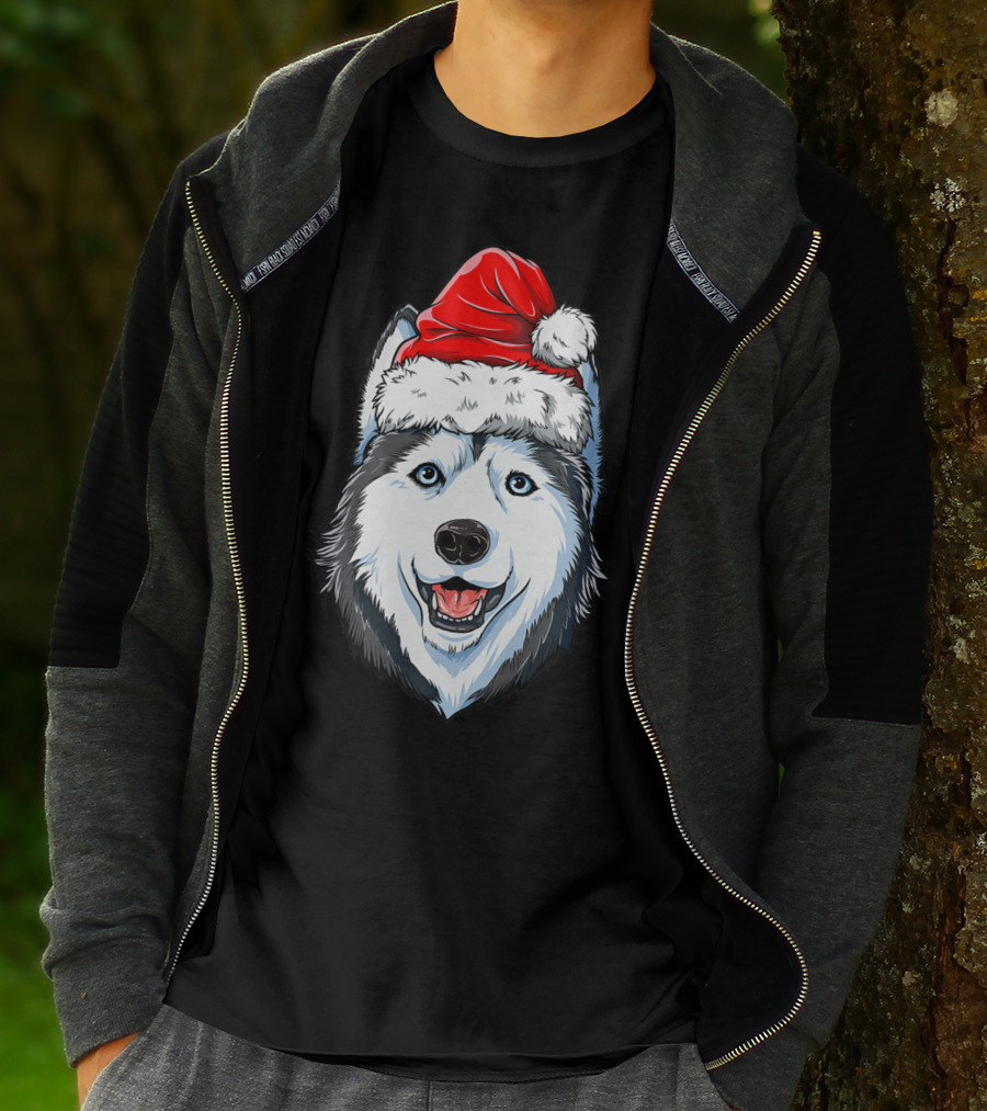 Siberian Husky Santa Christmas Hat Holiday Dog Festive T-Shirt