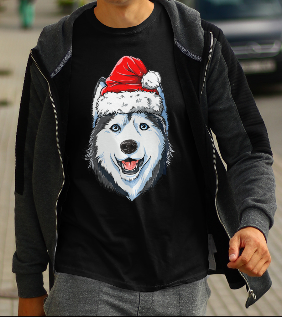 Siberian Husky Santa Christmas Hat Holiday Dog Festive T-Shirt