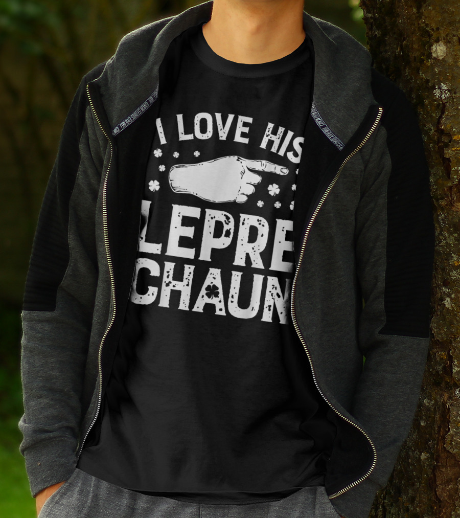 I Love His Leprechaun St Patricks Day Couple Shirt Shamrocks Hand Pointing T-Shirt
