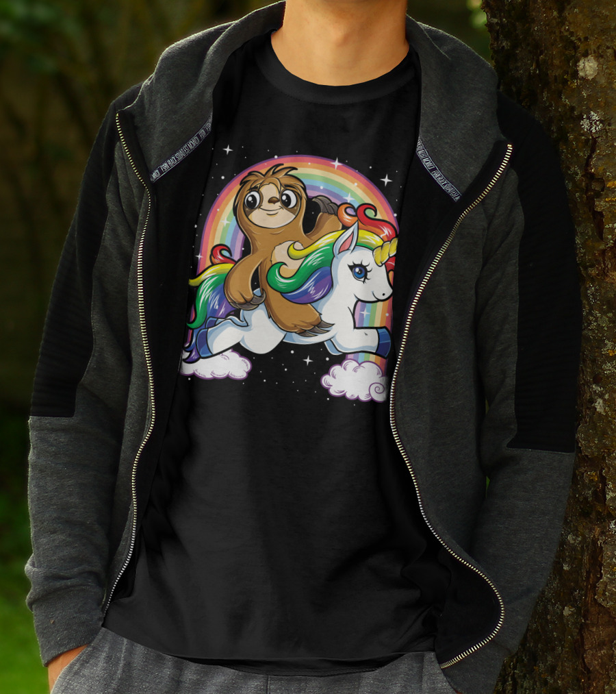 Sloth Riding Unicorn Rainbow Slothicorn Women Kids Fun T-Shirt