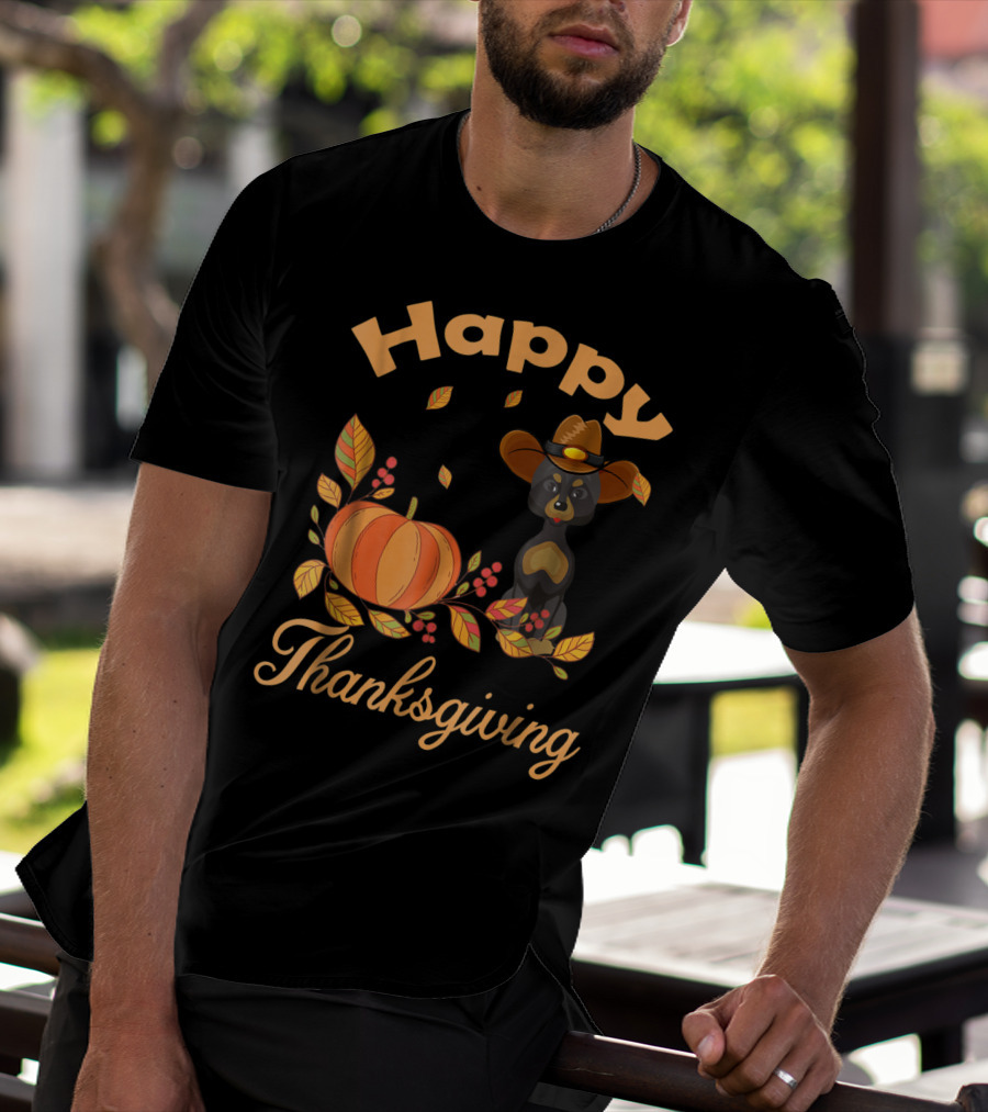 Happy Thanksgiving Great Danes Pilgrim Pumpkin Leaves T-Shirt