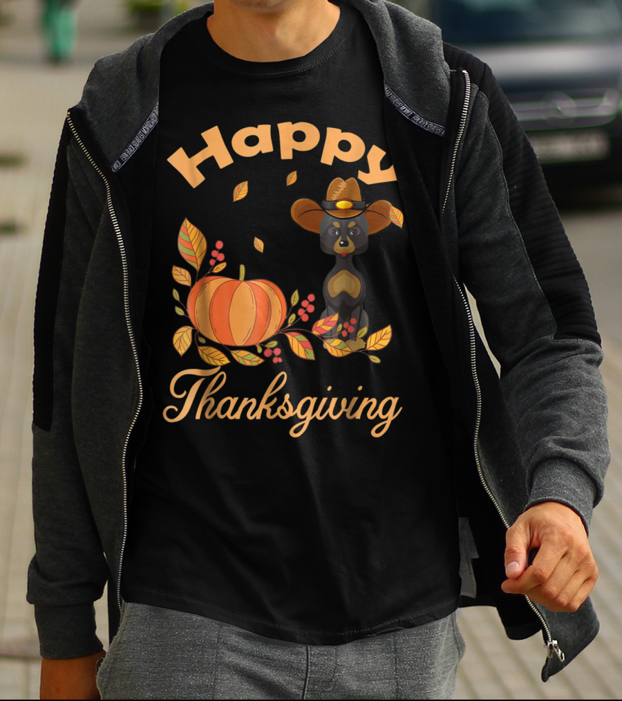 Happy Thanksgiving Great Danes Pilgrim Pumpkin Leaves T-Shirt