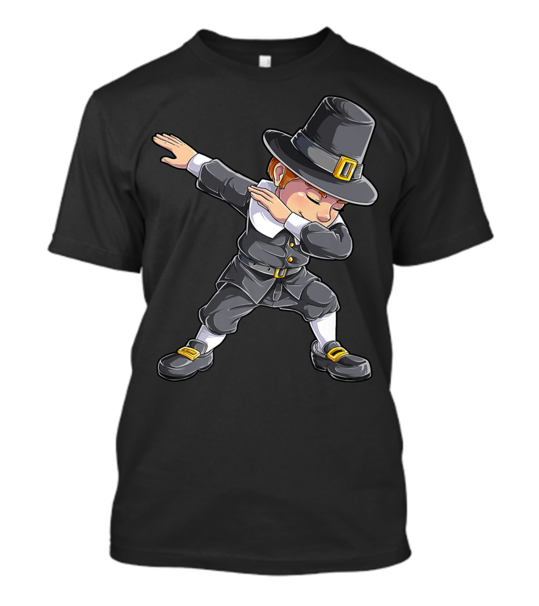 Thanksgiving Pilgrim Dabbing Celebration With Pilgrim Hat And Buckled Shoes T-Shirt