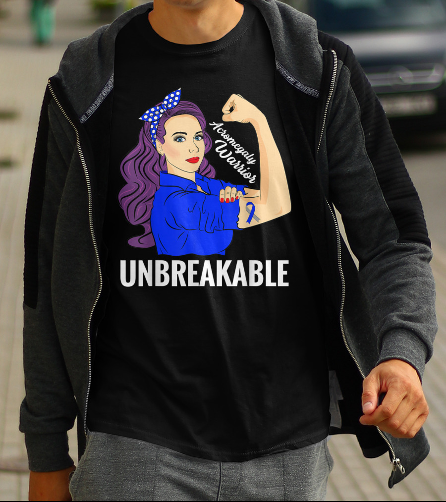 Rosie The Riveter Inspired Acromegaly Warrior Unbreakable Rare Disease Awareness T-Shirt