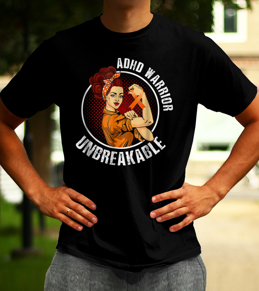 ADHD Warrior Unbreakable Strong Woman Ribbon T-Shirt