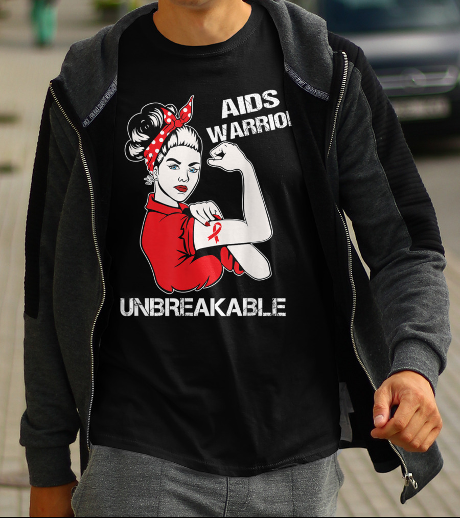 Aids Warrior Unbreakable Rosie The Riveter Ribbon Power T-Shirt
