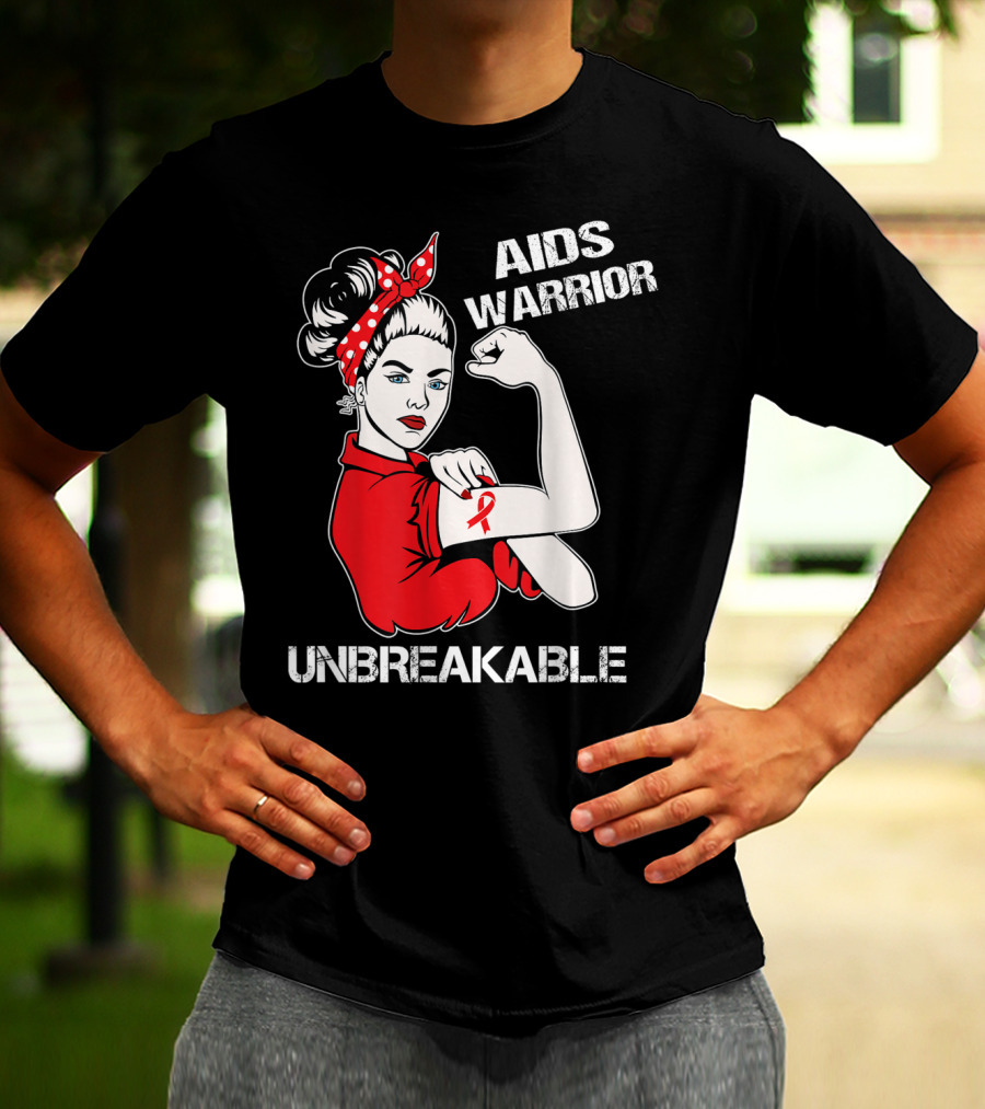 Aids Warrior Unbreakable Rosie The Riveter Ribbon Power T-Shirt