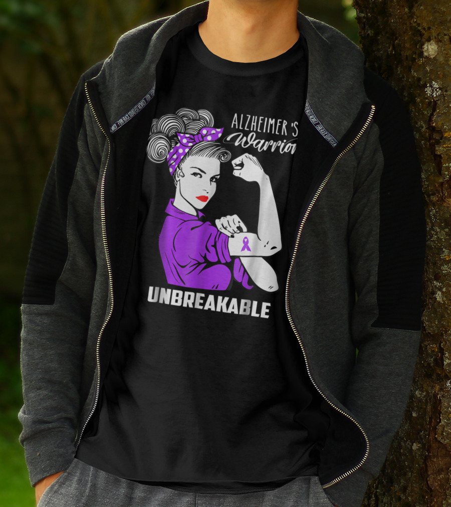 Alzheimer's Warrior Unbreakable Ribbon Retro Rosie T-Shirt