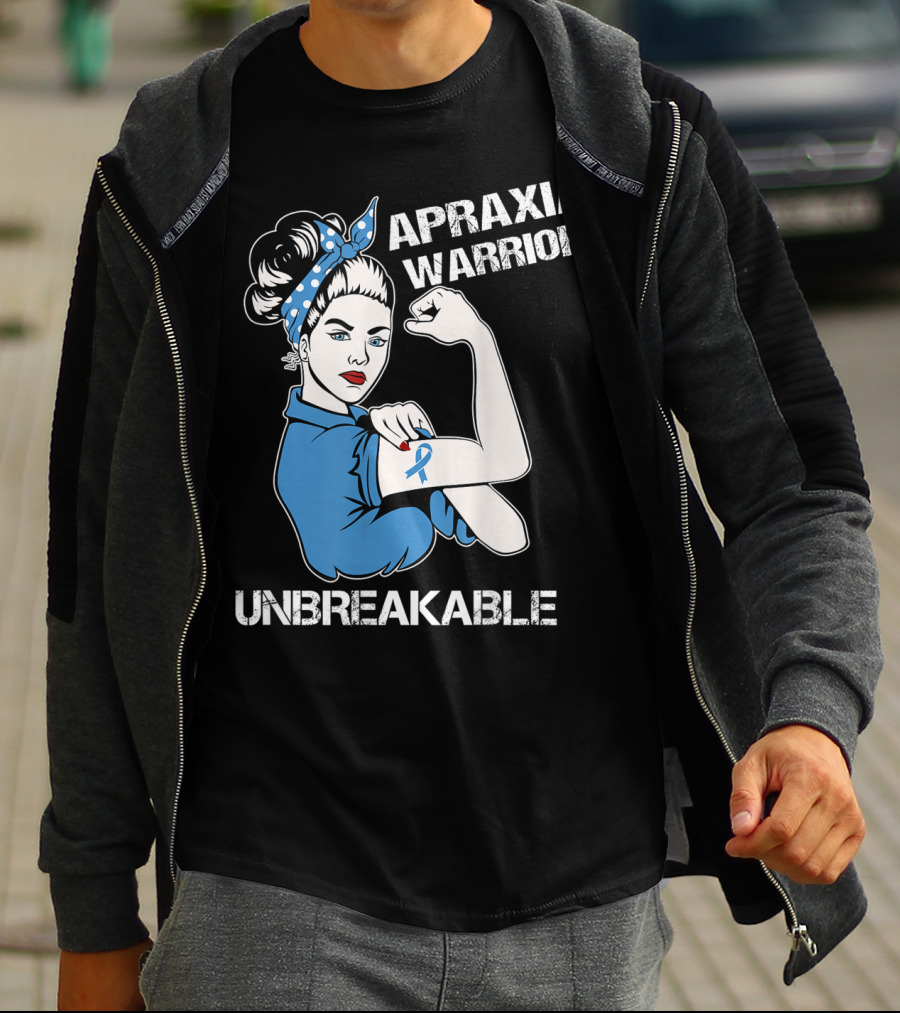 Apraxia Warrior Unbreakable Rosie Riveter Blue Awareness T-Shirt