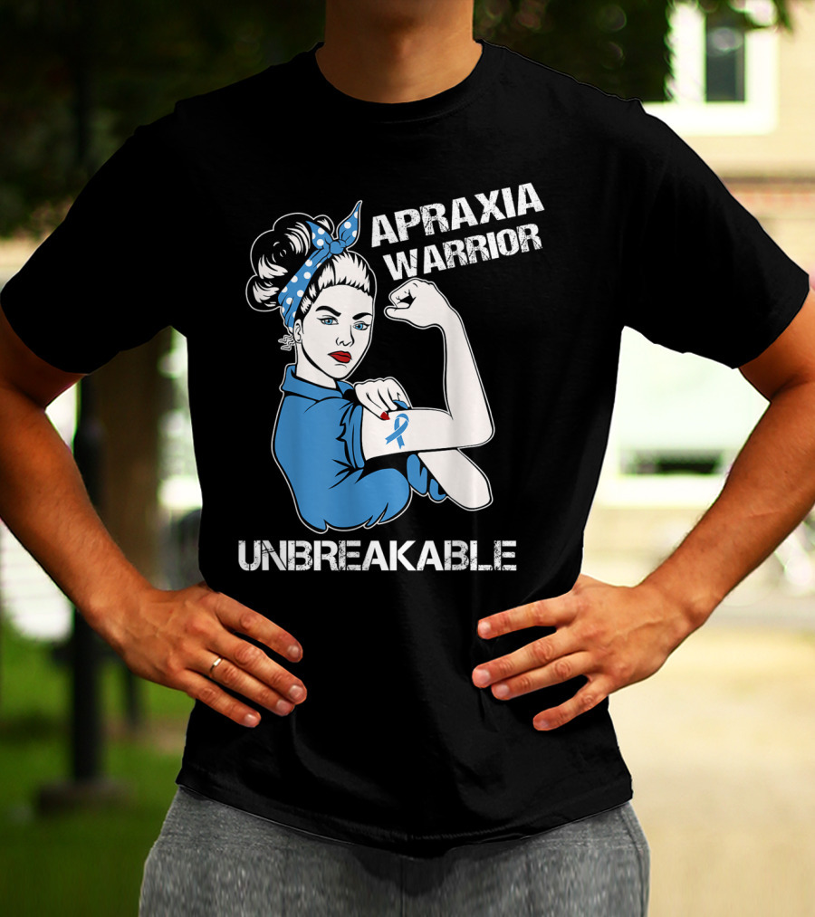 Apraxia Warrior Unbreakable Rosie Riveter Blue Awareness T-Shirt