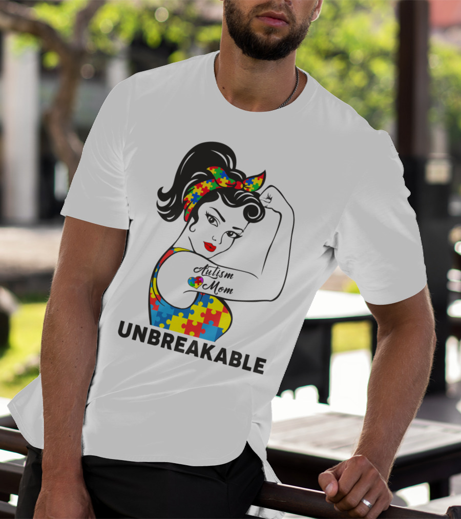 Autism Awareness Unbreakable Autism Mom Puzzle T-Shirt