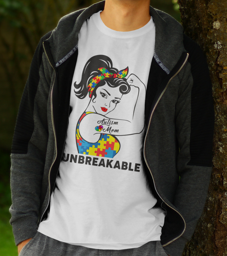 Autism Awareness Unbreakable Autism Mom Puzzle T-Shirt