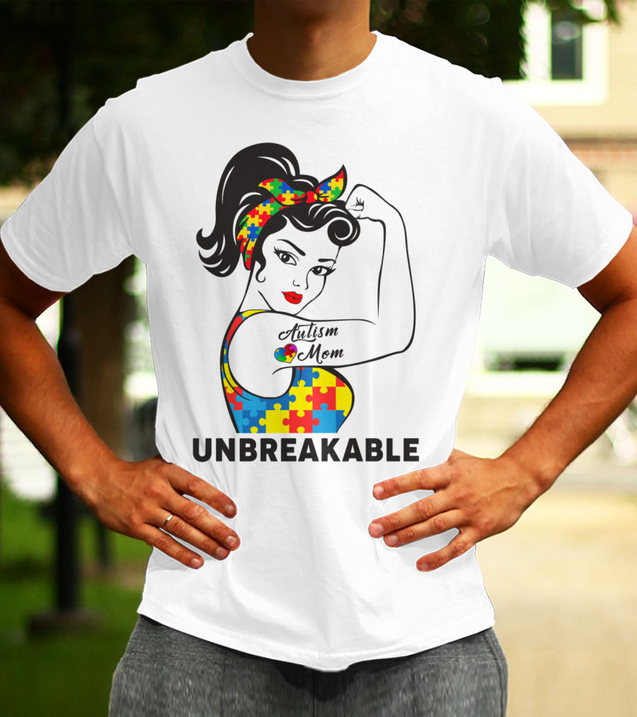 Autism Awareness Unbreakable Autism Mom Puzzle T-Shirt
