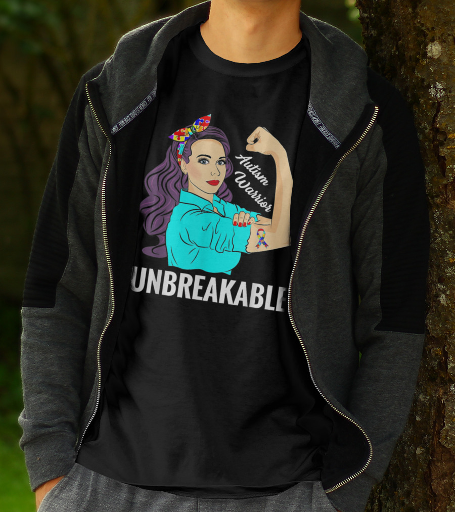 Autism Warrior Unbreakable Survivor Rosie The Riveter T-Shirt