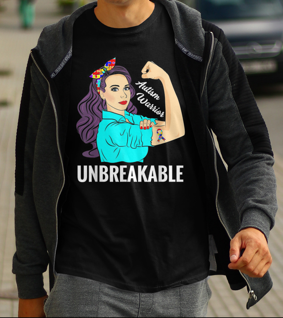 Autism Warrior Unbreakable Survivor Rosie The Riveter T-Shirt