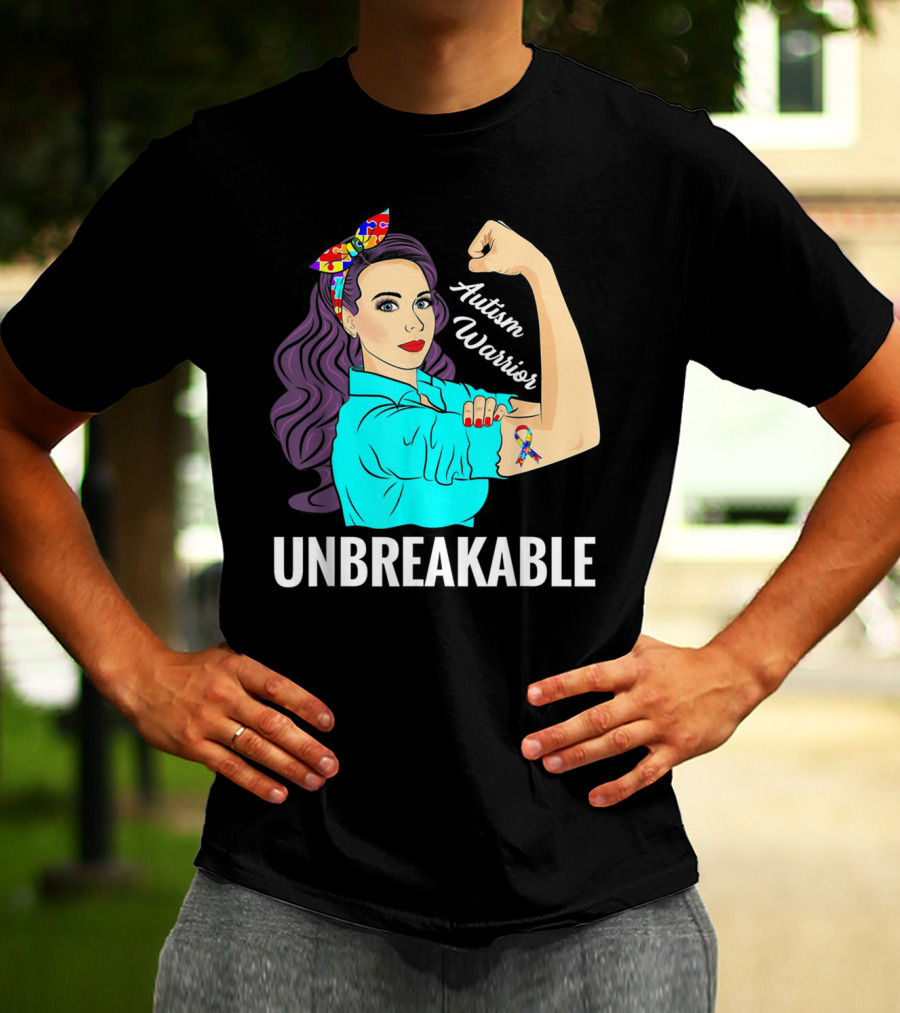 Autism Warrior Unbreakable Survivor Rosie The Riveter T-Shirt