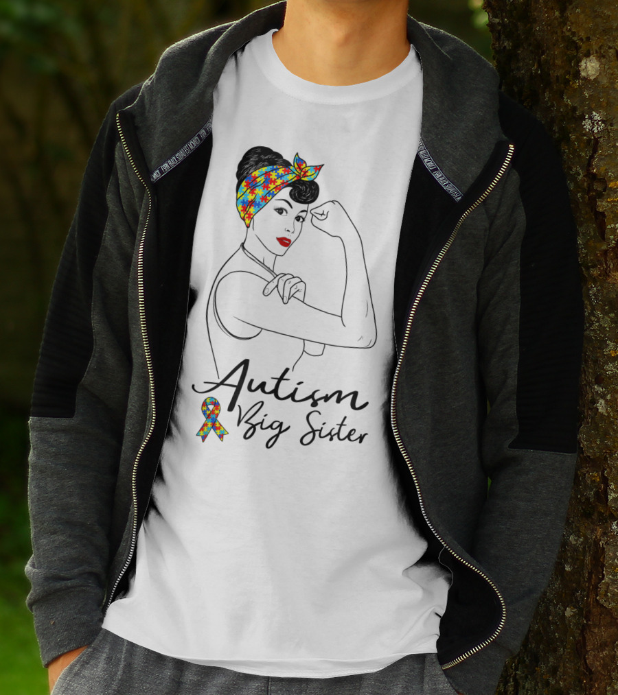 Autism Big Sister Unbreakable Rosie The Riveter Puzzle T-Shirt