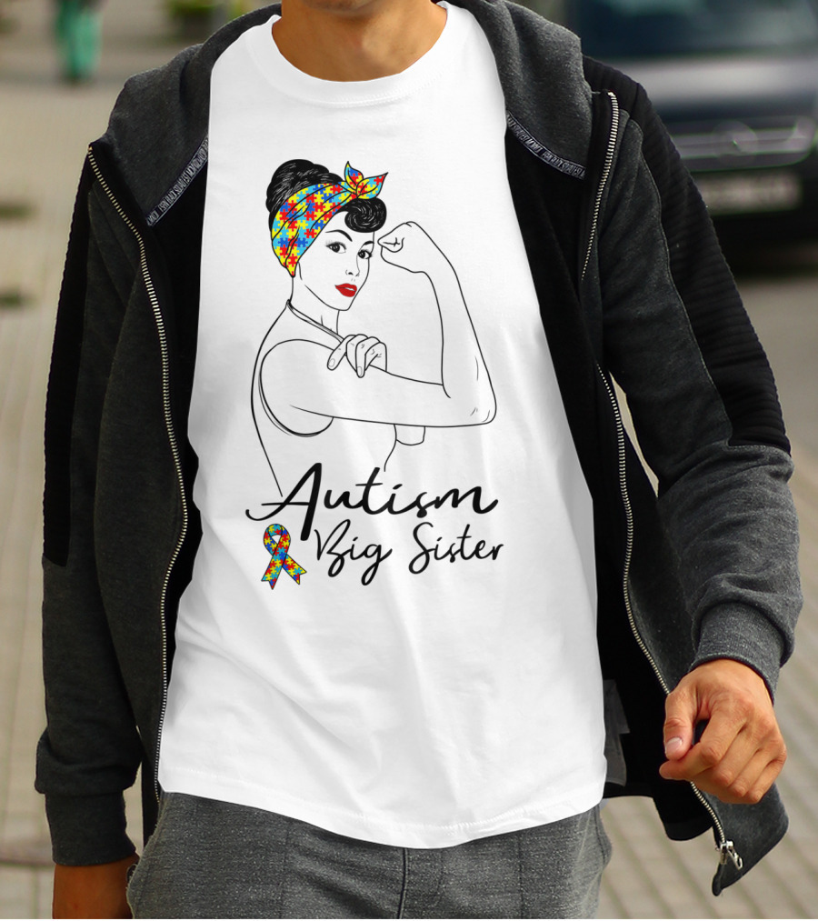 Autism Big Sister Unbreakable Rosie The Riveter Puzzle T-Shirt