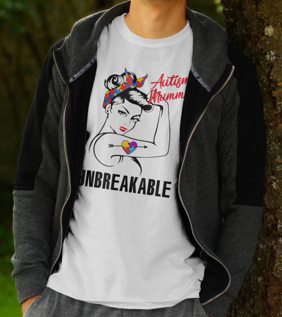 Autism Mummy Unbreakable Heart Puzzle Ribbon Awareness T-Shirt