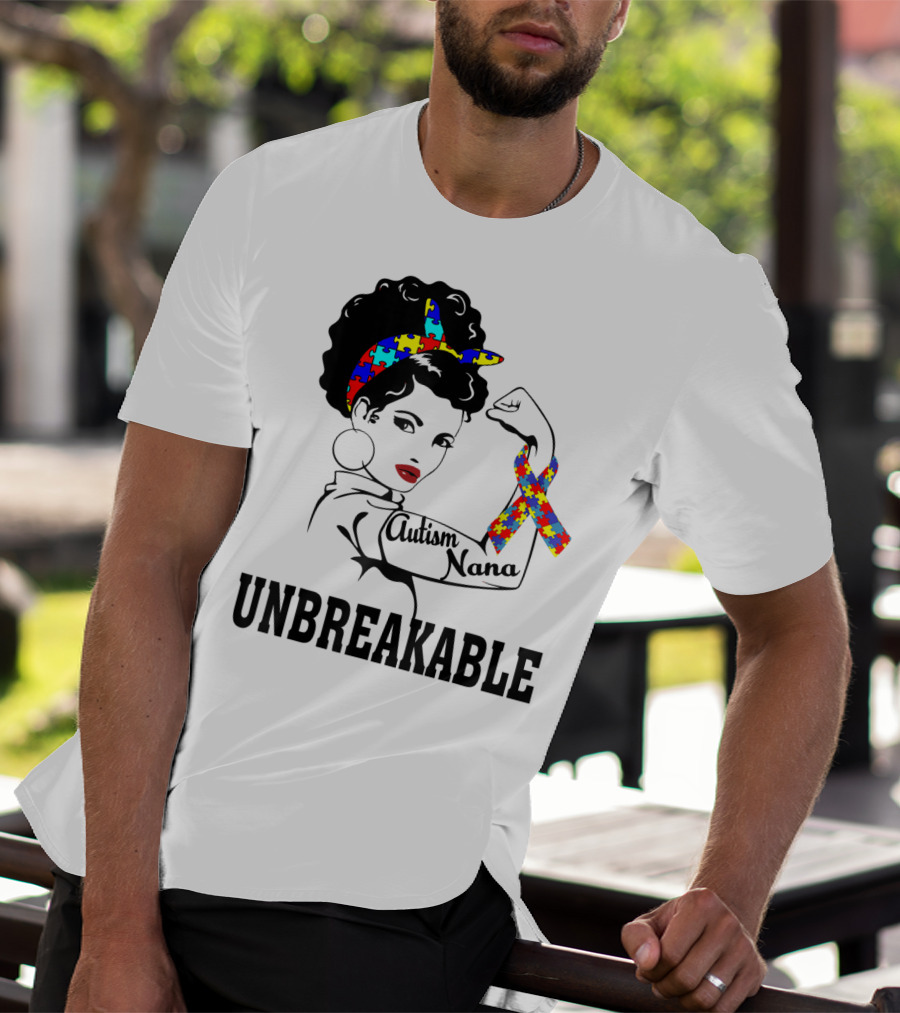 Autism Nana Unbreakable Puzzle Ribbon Strong Woman T-Shirt