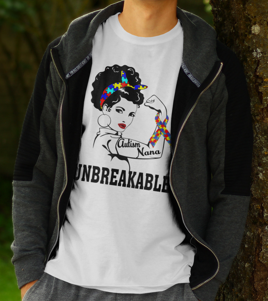Autism Nana Unbreakable Puzzle Ribbon Strong Woman T-Shirt