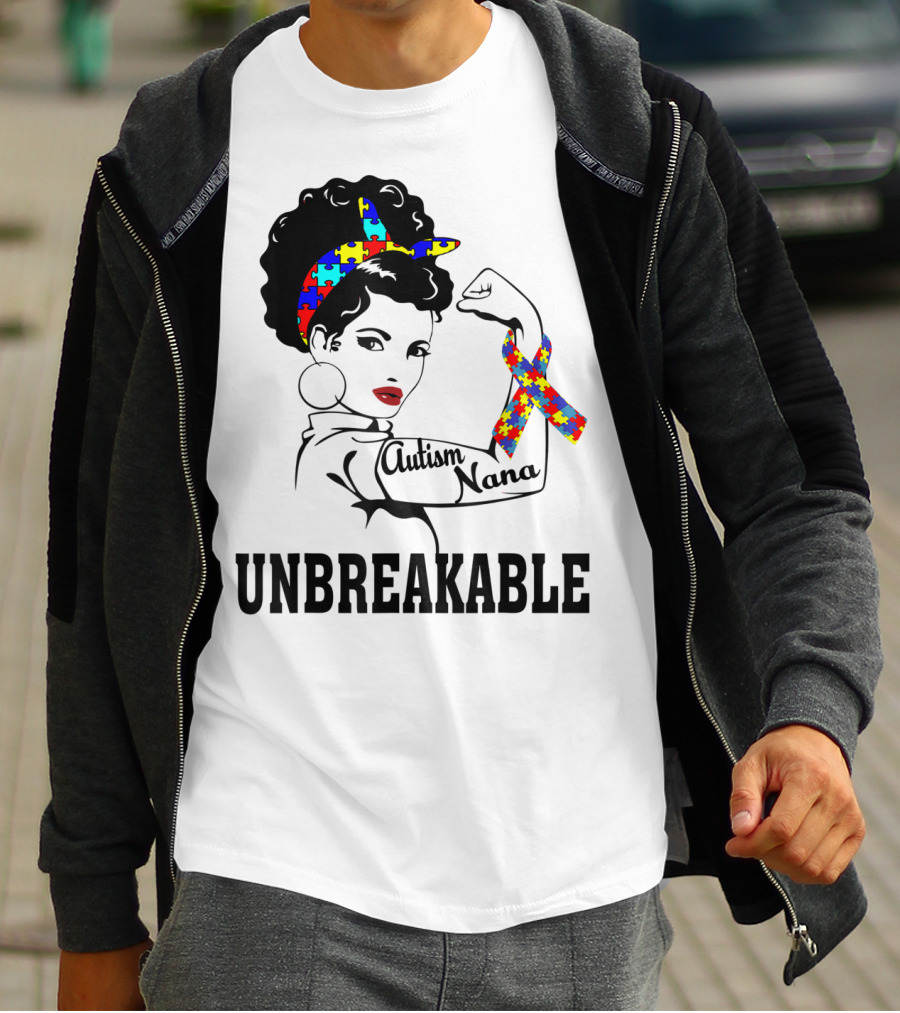 Autism Nana Unbreakable Puzzle Ribbon Strong Woman T-Shirt