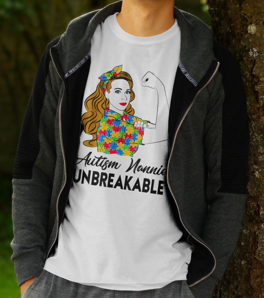 Unbreakable Autism Nannie Puzzle Pattern Awareness T-Shirt