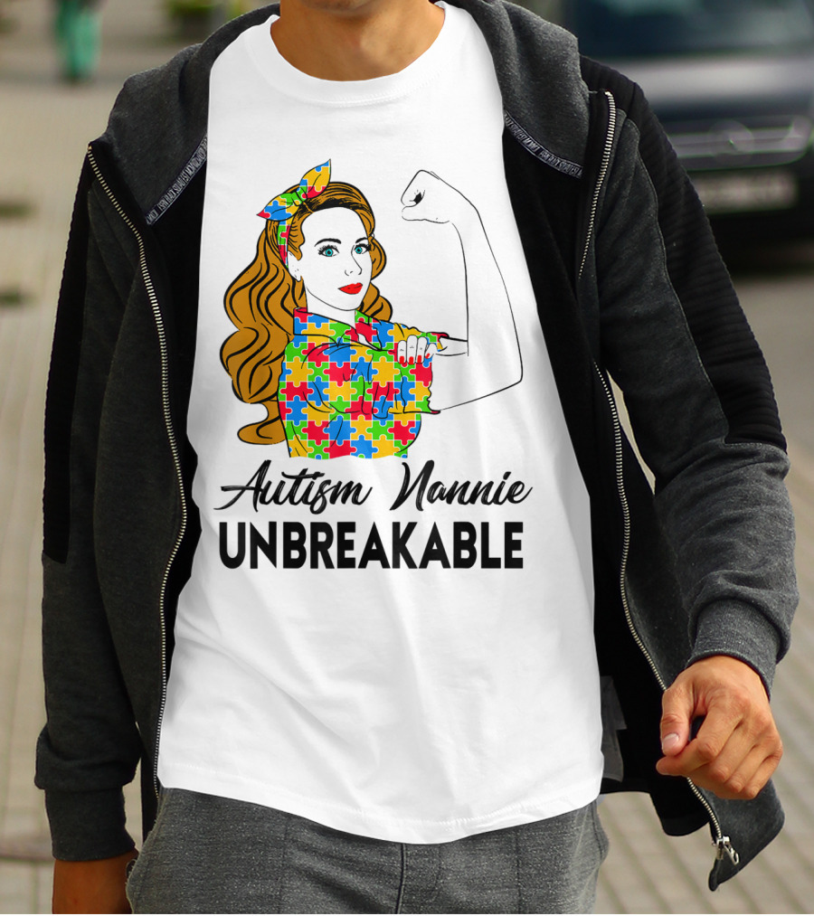 Unbreakable Autism Nannie Puzzle Pattern Awareness T-Shirt