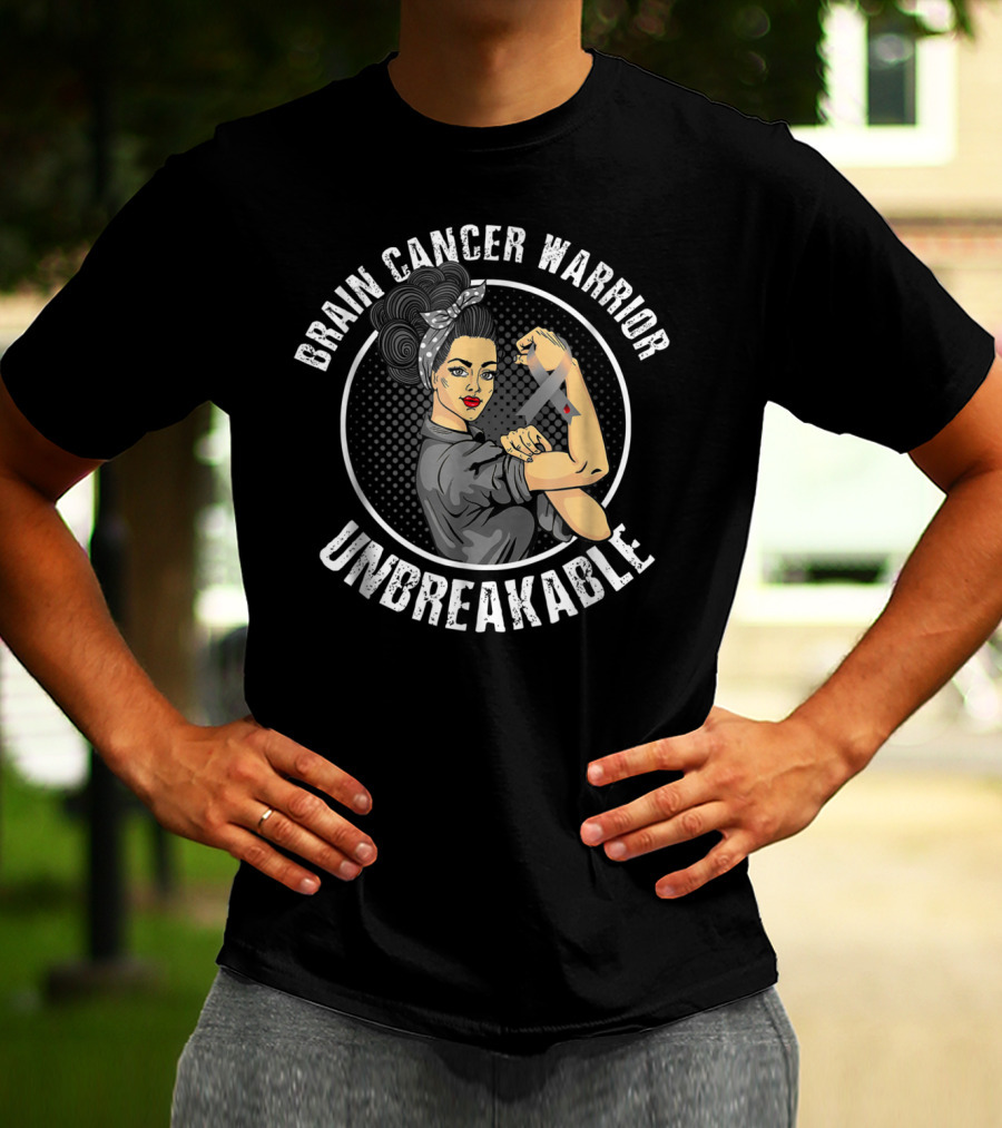 Brain Cancer Warrior Unbreakable Rosie The Riveter T-Shirt
