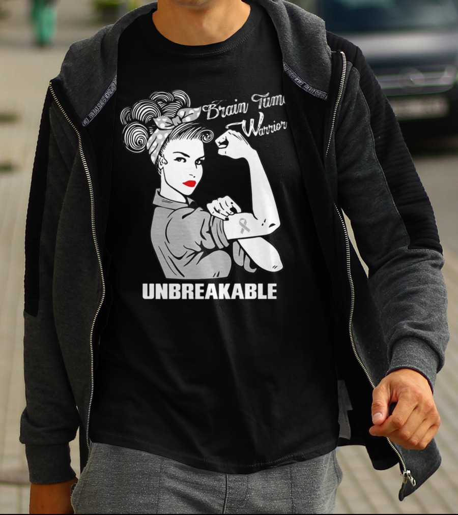 Brain Tumor Warrior Unbreakable Rosie The Riveter T-Shirt
